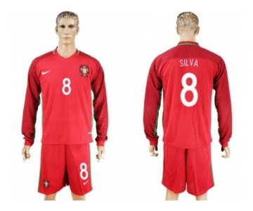 Portugal #8 Silva Home Long Sleeves Soccer Country Jersey