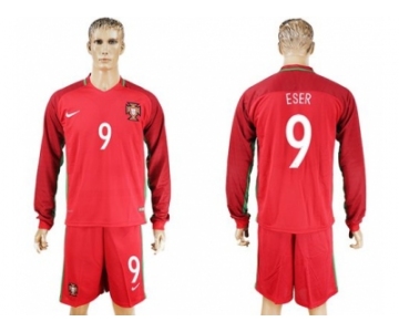 Portugal #9 Eser Home Long Sleeves Soccer Country Jersey