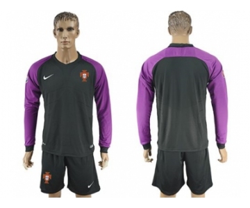 Portugal Blank Black Goalkeeper Long Sleeves Soccer Country Jersey