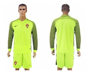 Portugal Blank Green Long Sleeves Goalkeeper Soccer Country Jersey