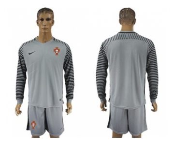 Portugal Blank Grey Goalkeeper Long Sleeves Soccer Country Jersey