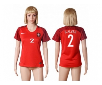 Women Portugal #2 B.Alves Home Soccer Country Jersey