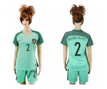 Women Portugal #2 Bruno Alves Away Soccer Country Jersey