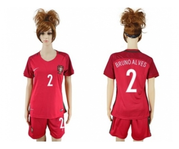 Women Portugal #2 Bruno Alves Home Soccer Country Jersey