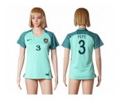 Women Portugal #3 Pepe Away Soccer Country Jersey1