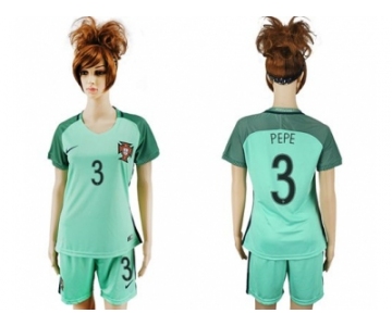 Women Portugal #3 Pepe Away Soccer Country Jersey