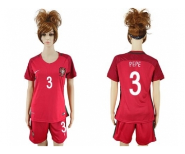 Women Portugal #3 Pepe Home Soccer Country Jersey