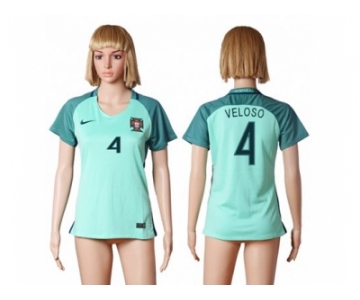 Women Portugal #4 Veloso Away Soccer Country Jersey