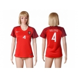 Women Portugal #4 Veloso Home Soccer Country Jersey