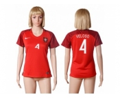 Women Portugal #4 Veloso Home Soccer Country Jersey