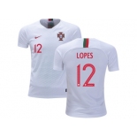 Portugal #12 Lopes Away Kid Soccer Country Jersey