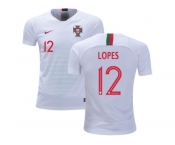 Portugal #12 Lopes Away Kid Soccer Country Jersey