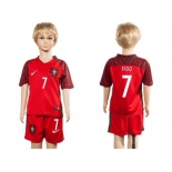 Portugal #7 Figo Home Kid Soccer Country Jersey