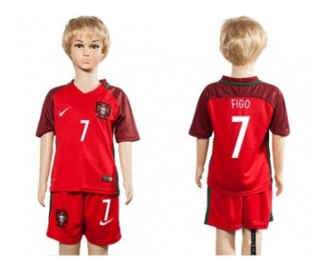 Portugal #7 Figo Home Kid Soccer Country Jersey