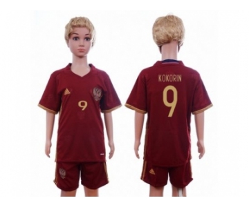 Russia #9 Kokorin Home Kid Soccer Country Jersey