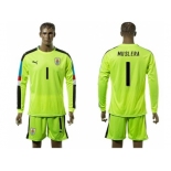 Uruguay #1 Muslera Shiny Green Long Sleeves Soccer Country Jersey