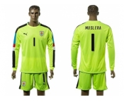 Uruguay #1 Muslera Shiny Green Long Sleeves Soccer Country Jersey