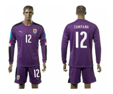 Uruguay #12 Campana Purple Long Sleeves Soccer Country Jersey