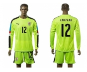 Uruguay #12 Campana Shiny Green Long Sleeves Soccer Country Jersey