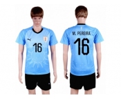 Uruguay #16 M.Pereira Home Soccer Country Jersey