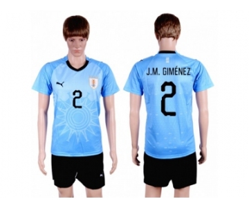 Uruguay #2 J.M.Gimenez Home Soccer Country Jersey