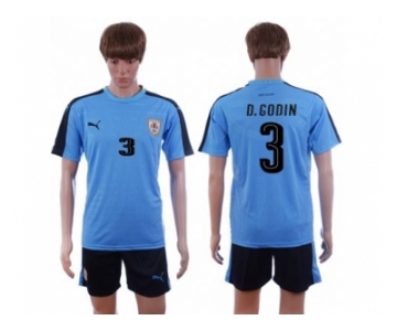 Uruguay #3 D.Godin Home Soccer Country Jersey