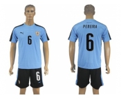 Uruguay #6 Pereira Home Soccer Country Jersey