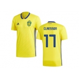 Sweden #17 Claesson Home Kid Soccer Country Jersey