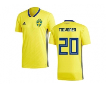 Sweden #20 Toivonen Home Kid Soccer Country Jersey