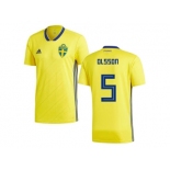 Sweden #5 Olsson Home Kid Soccer Country Jersey