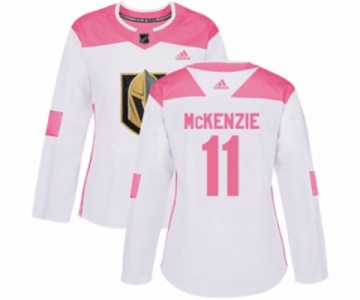 Women Adidas Vegas Golden Knights #11 Curtis McKenzie Authentic White Pink Fashion NHL Jersey