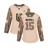 Women Adidas Vegas Golden Knights #15 Jon Merrill Authentic Camo Veterans Day Practice NHL Jersey