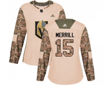 Women Adidas Vegas Golden Knights #15 Jon Merrill Authentic Camo Veterans Day Practice NHL Jersey