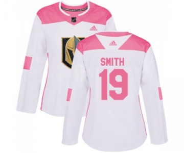 Women Adidas Vegas Golden Knights #19 Reilly Smith Authentic White Pink Fashion NHL Jersey