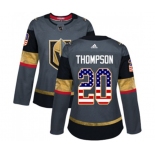 Women Adidas Vegas Golden Knights #20 Paul Thompson Authentic Gray USA Flag Fashion NHL Jersey