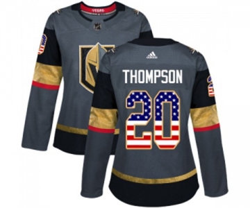 Women Adidas Vegas Golden Knights #20 Paul Thompson Authentic Gray USA Flag Fashion NHL Jersey