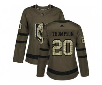 Women Adidas Vegas Golden Knights #20 Paul Thompson Authentic Green Salute to Service NHL Jersey