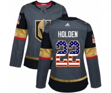 Women Adidas Vegas Golden Knights #22 Nick Holden Authentic Gray USA Flag Fashion NHL Jersey