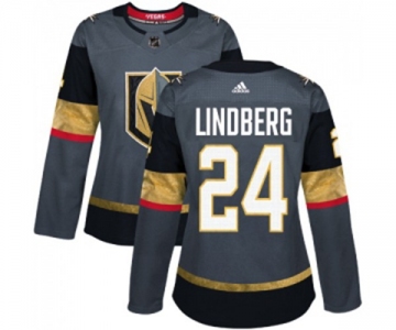 Women Adidas Vegas Golden Knights #24 Oscar Lindberg Authentic Gray Home NHL Jersey