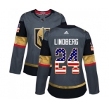 Women Adidas Vegas Golden Knights #24 Oscar Lindberg Authentic Gray USA Flag Fashion NHL Jersey