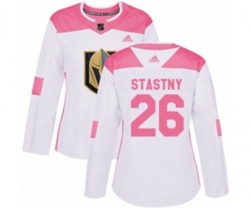 Women Adidas Vegas Golden Knights #26 Paul Stastny Authentic White Pink Fashion NHL Jersey