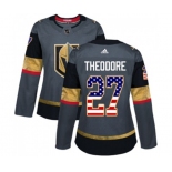 Women Adidas Vegas Golden Knights #27 Shea Theodore Authentic Gray USA Flag Fashion NHL Jersey