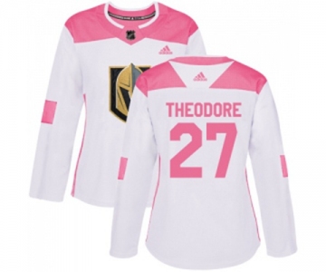 Women Adidas Vegas Golden Knights #27 Shea Theodore Authentic White Pink Fashion NHL Jersey