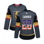 Women Adidas Vegas Golden Knights #28 William Carrier Authentic Gray USA Flag Fashion NHL Jersey