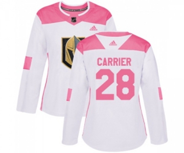 Women Adidas Vegas Golden Knights #28 William Carrier Authentic White Pink Fashion NHL Jersey