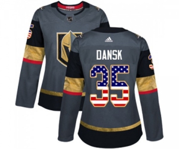 Women Adidas Vegas Golden Knights #35 Oscar Dansk Authentic Gray USA Flag Fashion NHL Jersey