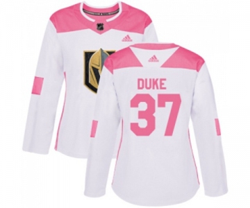 Women Adidas Vegas Golden Knights #37 Reid Duke Authentic White Pink Fashion NHL Jersey