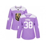 Women Adidas Vegas Golden Knights #38 Tomas Hyka Purple Authentic Fights Cancer Stitched NHL Jersey