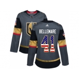 Women Adidas Vegas Golden Knights #41 Pierre-Edouard Bellemare Authentic Gray USA Flag Fashion NHL Jersey