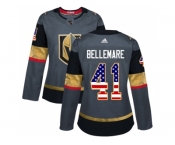 Women Adidas Vegas Golden Knights #41 Pierre-Edouard Bellemare Authentic Gray USA Flag Fashion NHL Jersey